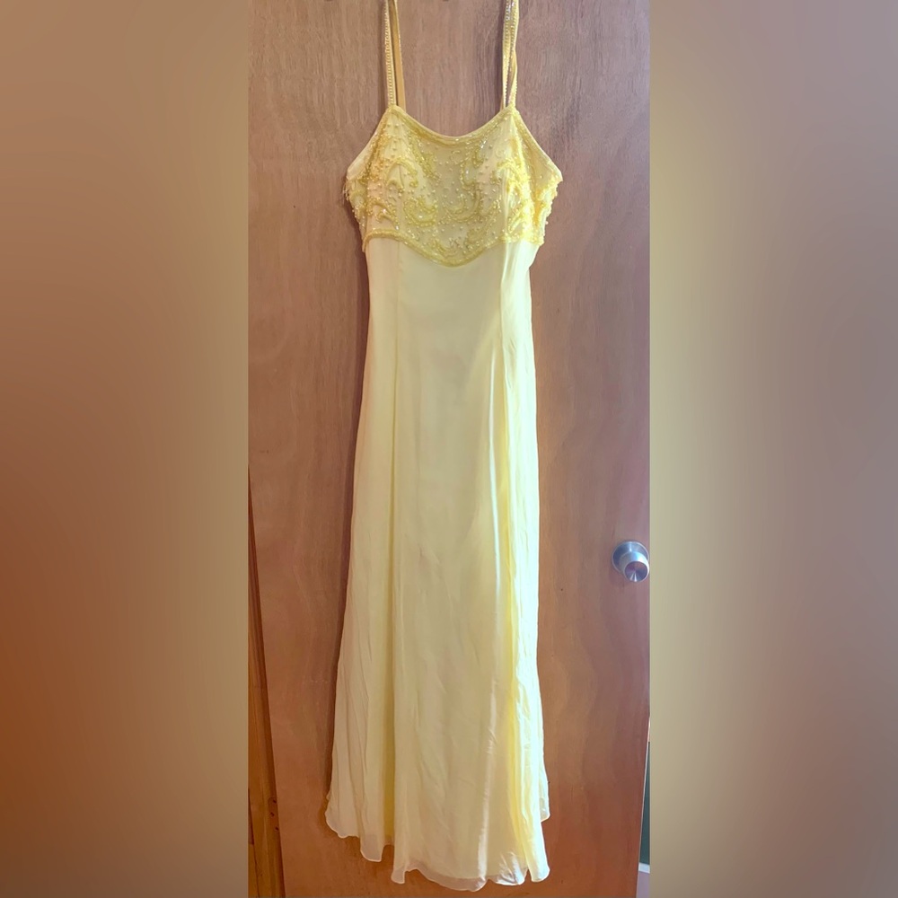 Formal beaded full length yellow dress